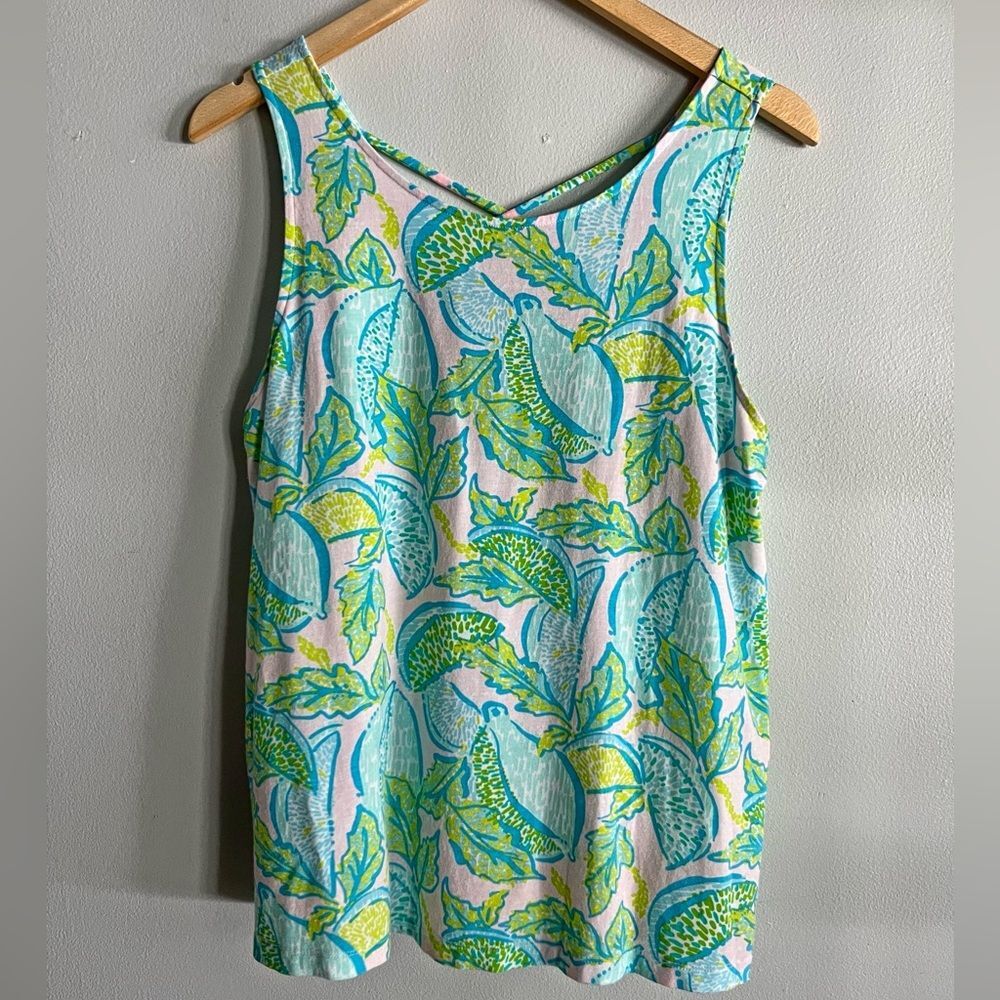 Lilly Pulitzer Lemon Grove Print Crisscross Back Tank Top Women’s Large